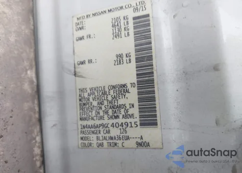 2016 Nissan Maxima 3.5 Platinum z USA, uszkodzony, nr VIN 1N4AA6AP9GC404915